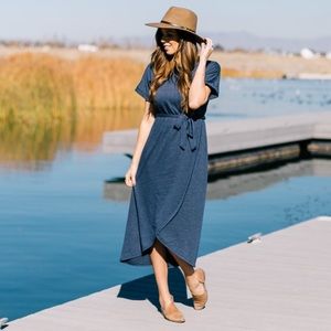 Piper & Scoot Navy Short Sleeve Midi Wrap Dress